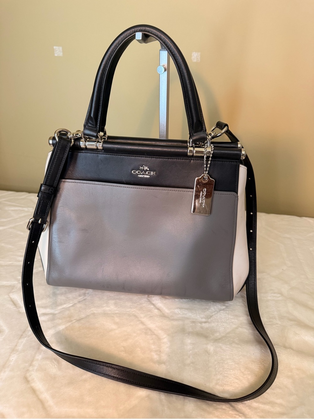 Coach Grace Colorblock Leather Satchel in Black, Gray & White